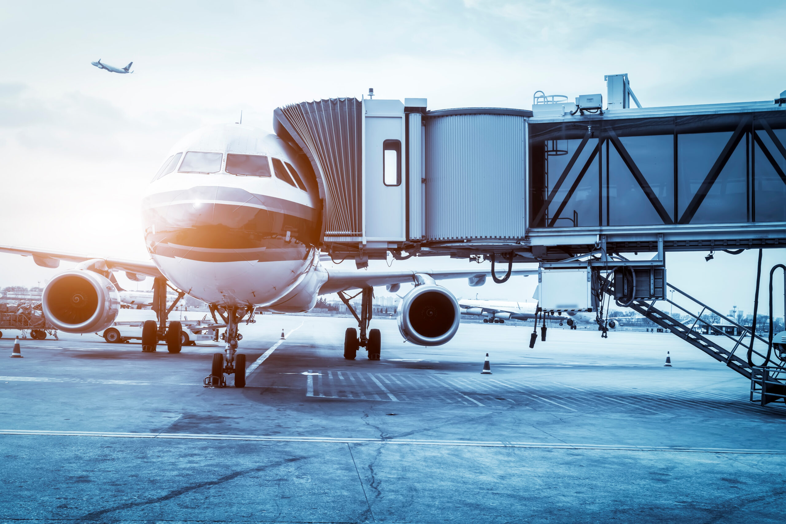 Outdoor airport apron passenger plane
